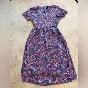 Erika Blue Floral Midi Dress with Pink & Orange Flowers